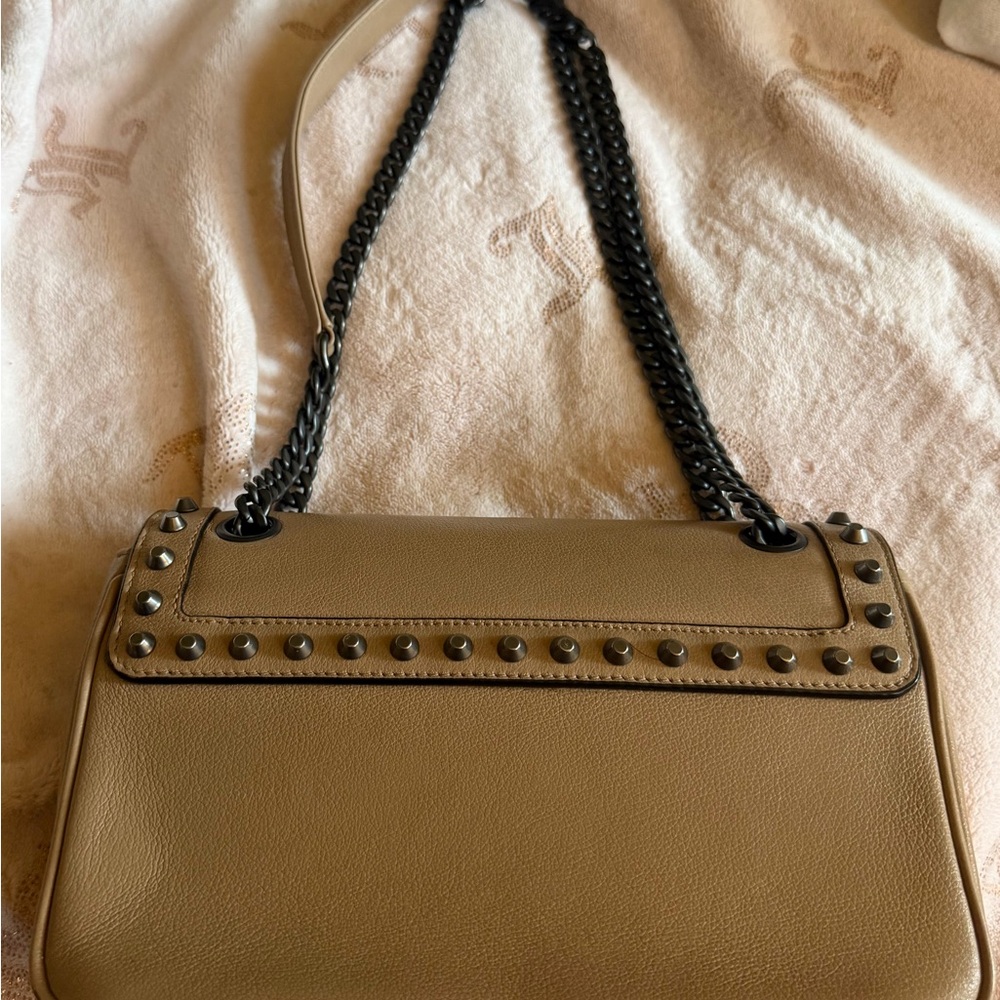 Prada Beige Leather Stud-Trim Shoulder Bag with Chain Strap - Picture 5 of 7